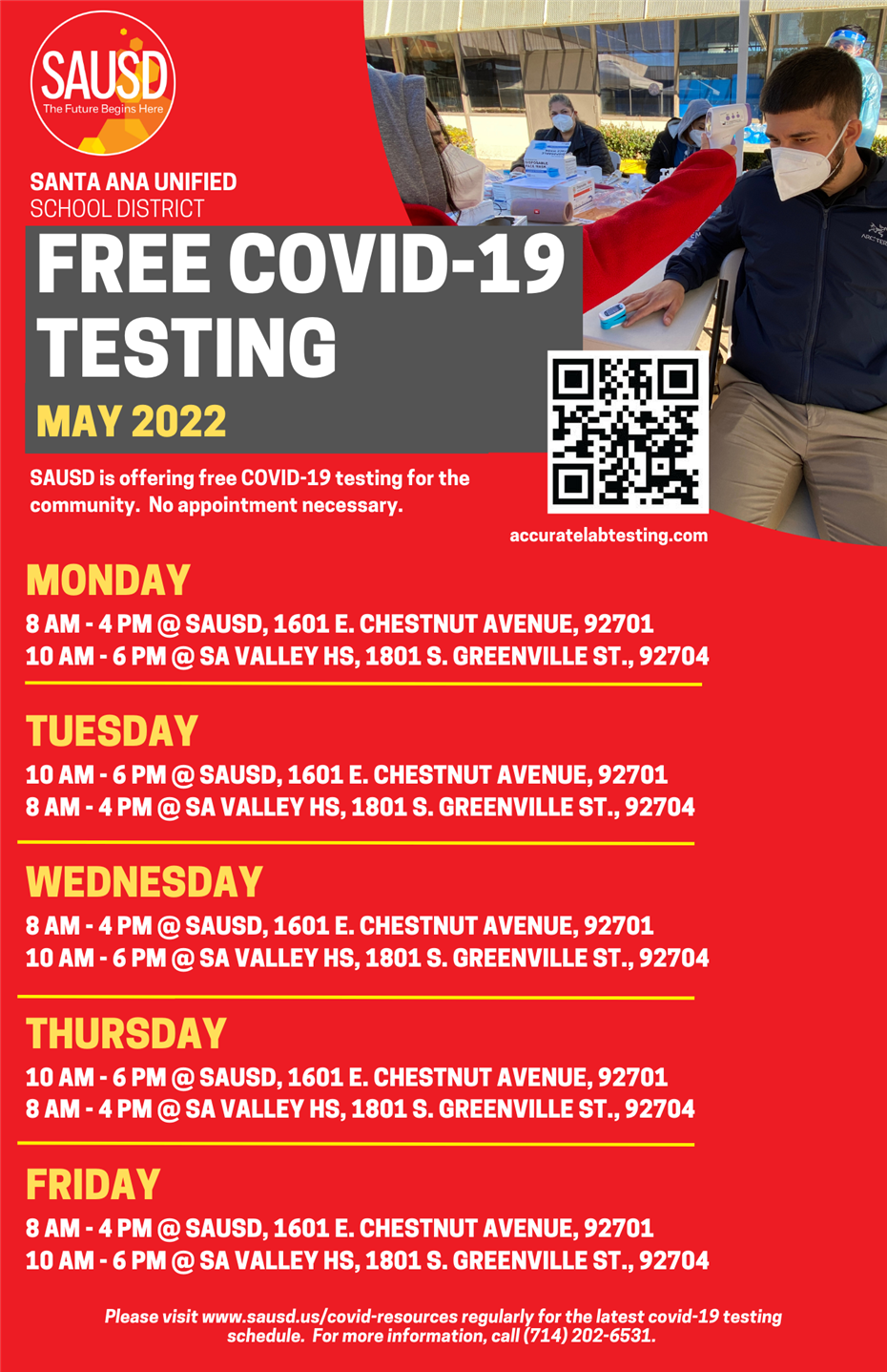 Free COVID19 Testing Schedule May 2022